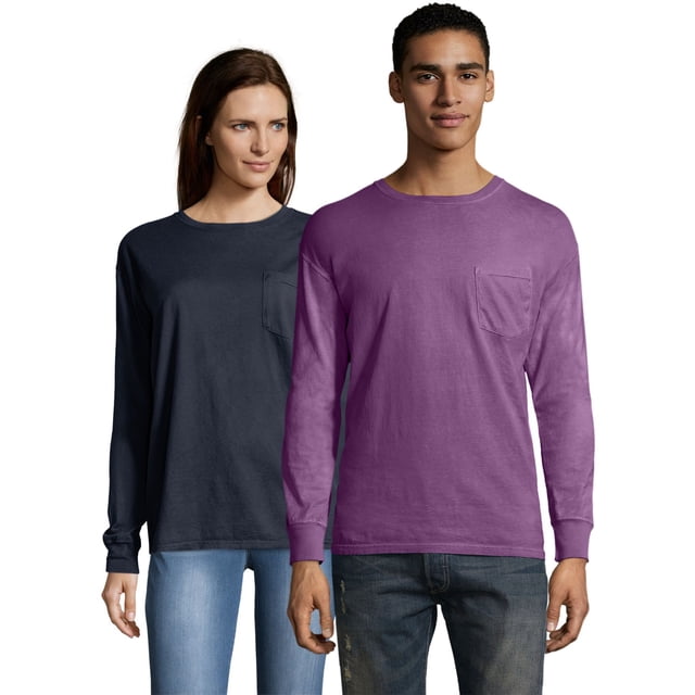 Hanes Mens ComfortWash Garment Dyed Long Sleeve Pocket Tee, XL