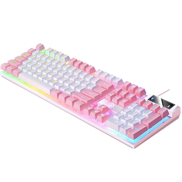 funtasica Clavier Machine à Écrire tactile 104 Touches Bureau Blanc Rose