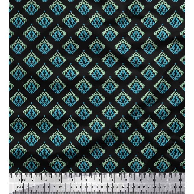 Soimoi Poly Georgette Fabric Flourish Damask Printed Craft Fabric by The Yard 42 Inch Wide