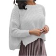 thumbnail image 1 of Timegard Hauts en Tricot pour Femmes Col Ras du Cou Fendu Manches Longues Court Chandail Automne Hiver Chandails Amples, 1 of 6