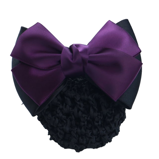 Decodeary Professional Hair Plate Mesh Pocket Practical Snood Net Elegant And Professional Two Bows-dark purple 1Set
