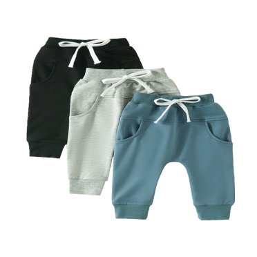 CHUANK Toddler Baby Boy Fall Pants 3 Pack Active Jogger Casual Athletic Trousers Solid Color Pocket Elastic Waist Harem Bottoms 18-24 Months