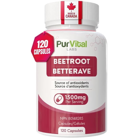 PURVITAL LABS Organic Beetroot Capsules | 1500mg Per Servings | (Made In Canada) | 100% Natural | 100% Lab Tested | Energy Support | Source of Antioxidant | 120 Capsules (Pack of 1)