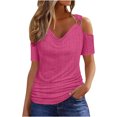 thumbnail image 2 of asjyhkr Womens off Shoulder Tops Summer Short Sleeve Breathable Lightweight Tees Solid Color Tshirts, 2 of 5