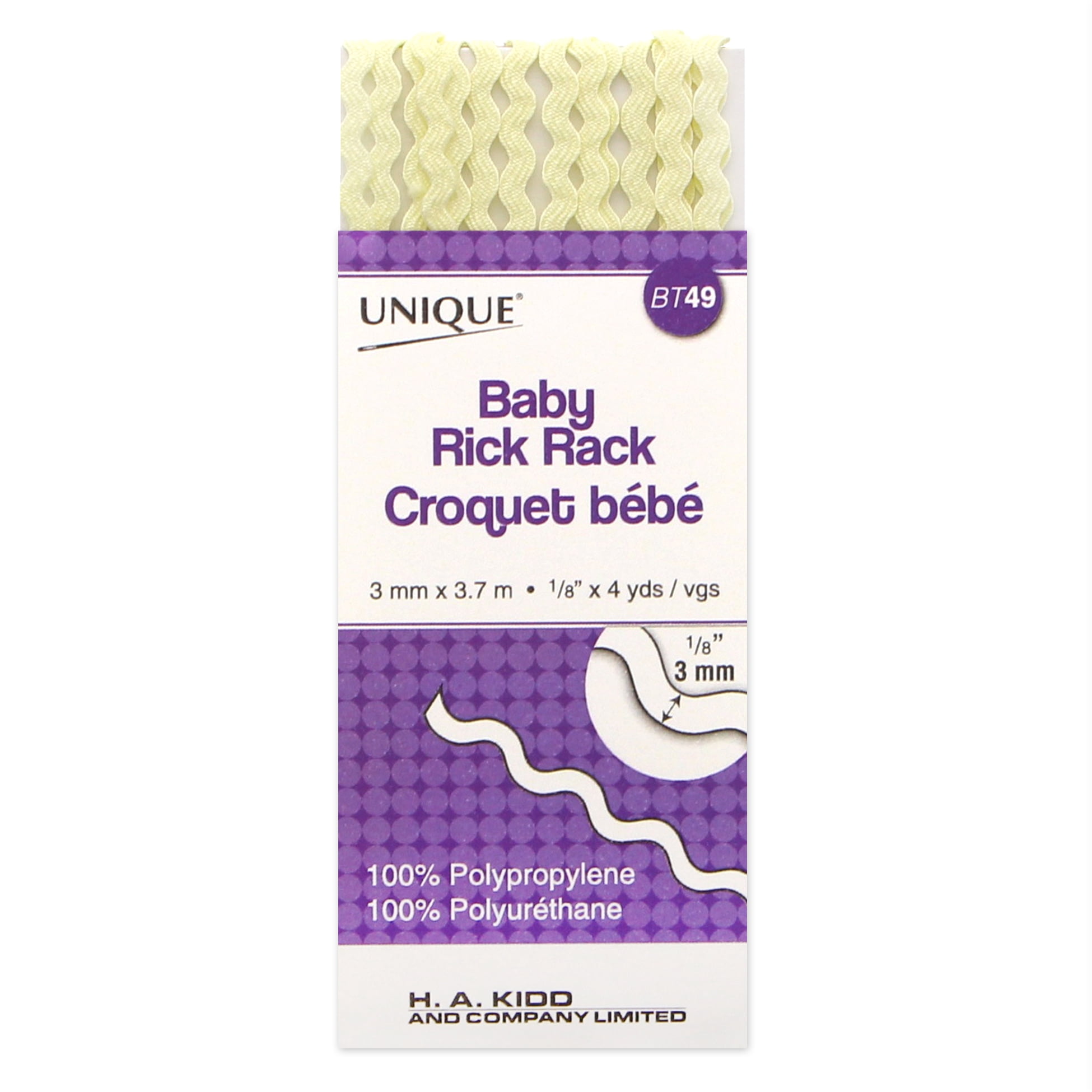 UNIQUE Baby Rick Rack Trim 3 mm (0.12 in) × 3.7 m (1/8 in × 4 yd), jaune