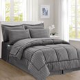 thumbnail image 1 of Mocassi Cozy & Soft 8-Piece Bedding Set - Includes Comforter, Smart Sheet Set, Bed Skirt, Matching Pillowcases and Shams, Striped Design, Full/Queen, Gray Comforter Set, 1 of 7