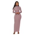 thumbnail image 3 of TopLLC Longues Robe à Manches à Col Rond pour Femme Décontractée Couleur Col Montant Manches Longues Extensible Ajustée Longue Robe Haut pour Femme, 3 of 6