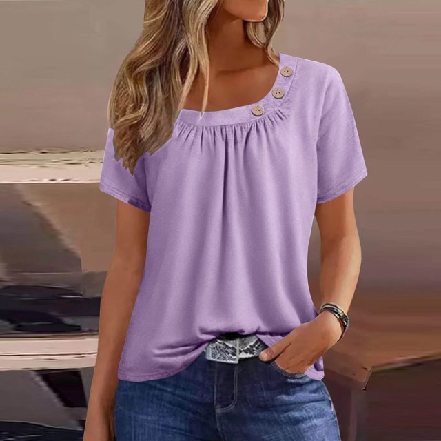 asjyhkr T-Shirts d'Été pour Femmes Col Rond Manches Courtes Légers T-Shirts Décontractés Mode Confortables Basiques