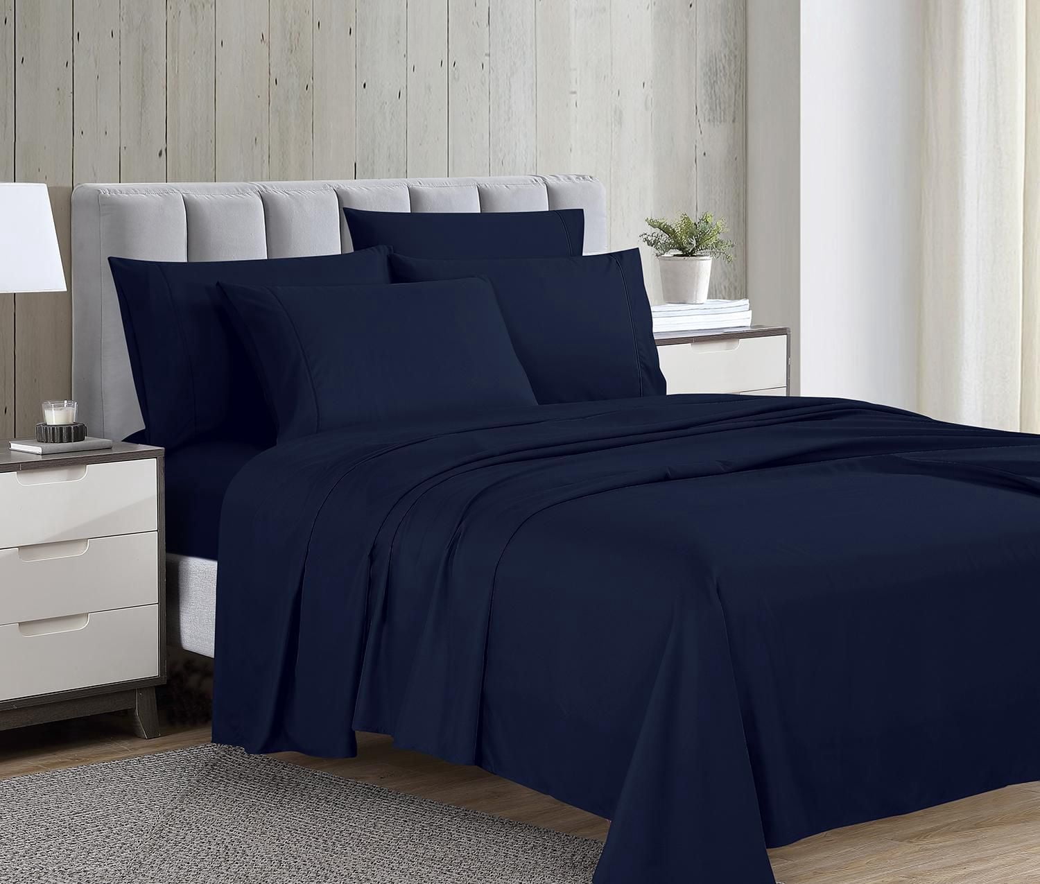 Ensemble de draps de luxe Swift Home 6 pièces avec taie d'oreiller additionnelle, Queen, Bleu marine