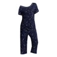 thumbnail image 4 of WTXUE Ensembles Lounge Ensembles de Pyjama Pyjamas pour Femmes Hauts Pantalons Capri Imprimé avec Poches Ensemble de Pyjama 2 Pcs Bleu m, 4 of 4
