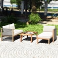 thumbnail image 1 of Gymax 3PCS Patio Acacia Wood Sofa Furniture Set Thick Cushion W/ Nylon Rope Armrest White, 1 of 9