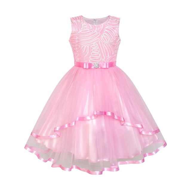 Robe de Demoiselle d'Honneur pour Fillette Rose avec Ceinture Mariage Fête Demoiselle d'Honneur 8 Ans