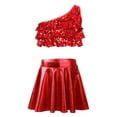 thumbnail image 1 of dPois Kids Girls Crop Top with Pleated Skirt Set 2Pcs Stage Performance Costume Cheerleading Uniform Red 8, 1 of 7