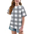 thumbnail image 3 of DecSea T-Shirt à Manches Courtes pour Filles, Été, Imprimé à Carreaux, Col Rond, Décontracté, Basique, 5-14 Ans, 3 of 8