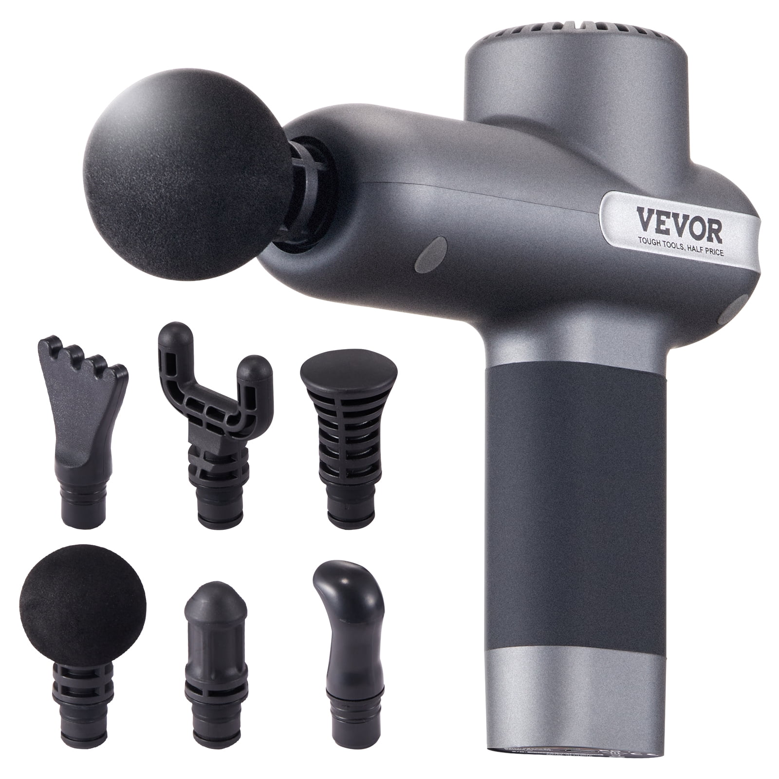 VEVOR Massage Gun Deep Tissue, Percussion Muscle Massager for Athletes - with 5 Speed Levels & 6 Massage Heads, 7.4V 2500mAh Batteries