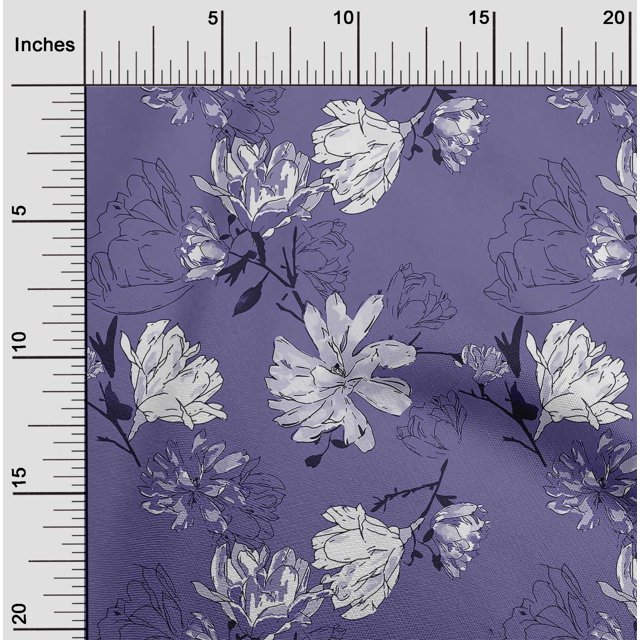 oneOone Tissu en Coton Flex Violet à Fleurs pour Robe Tissu Imprimé au Mètre 40 Pouces de Large