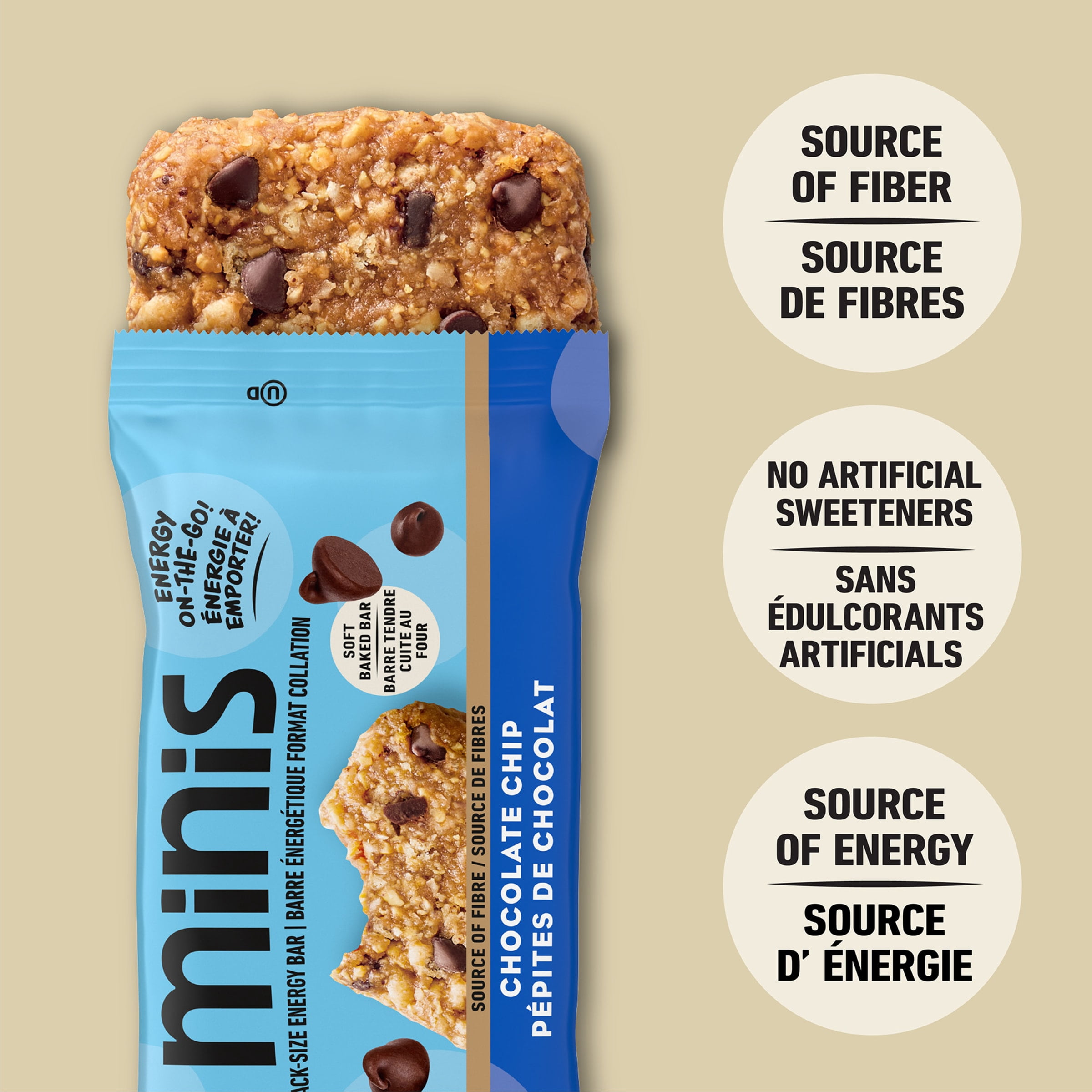 CLIF BAR Minis, Barres Énergétiques Format Collation, Pépites de Chocolat, Source de Fibres, Sans Édulcorants Artificiels, 70 % d'Ingrédients Biologiques