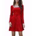 thumbnail image 1 of INSPIRE CHIC Robe de Soirée pour Femme à Imprimé d'Étoiles, Encolure Carrée, Mini Robe Vintage de Bal en Velours, L Rouge Vin, 1 of 6
