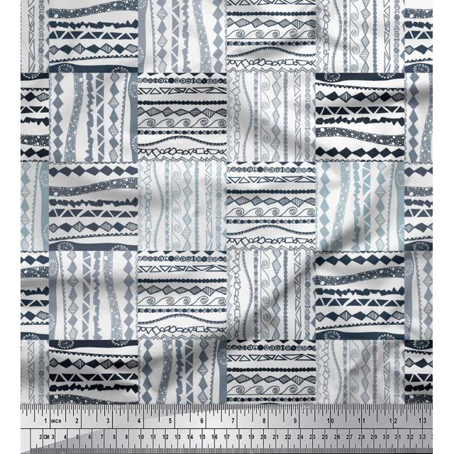 Soimoi White Modal Satin Fabric Geometric African Print Sewing Fabric Yard 42 Inch Wide