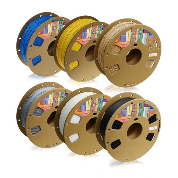 OVERTURE Matte PLA Filament 1.75mm 3D Printer Filament Matte PLA Roll 6kg Cardboard Spool (13.2lbs) Dimensional Accuracy +/- 0.03 mm Fit Most FDM Printer (6 Color (6-Pack))