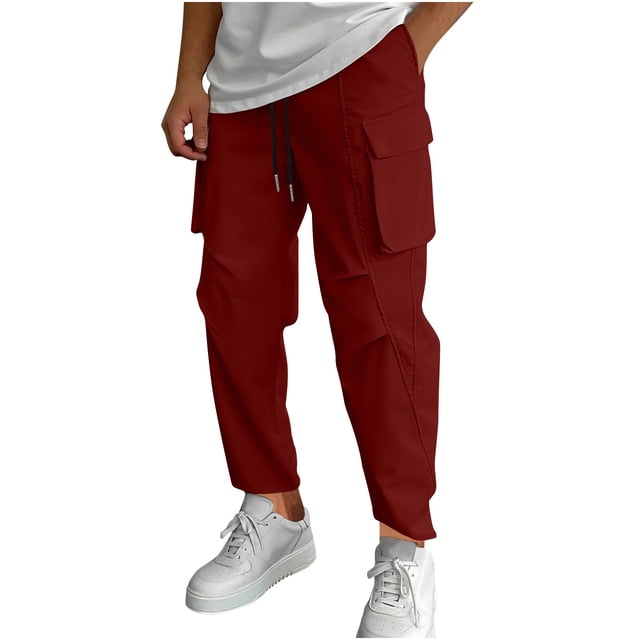 Diufon Pantalon Cargo Large pour Hommes Taille Élastique Décontractée avec Cordon de Serrage pour Randonnée en Plein Air avec Poches