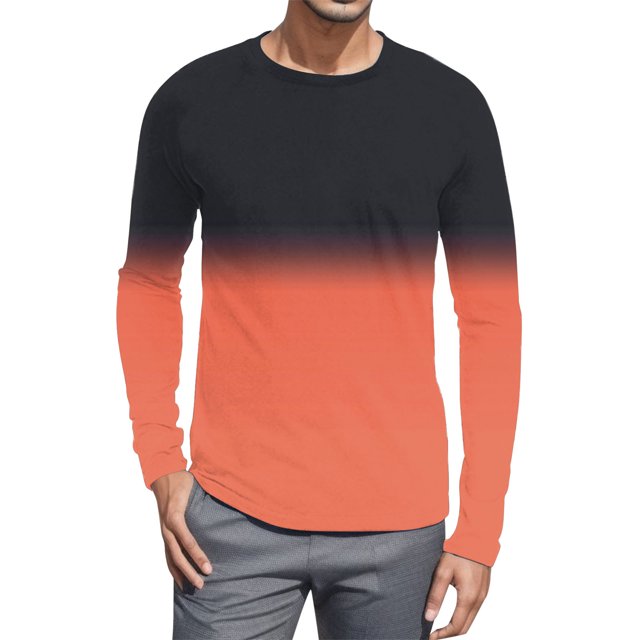 Ketyyh-chn99 T-Shirts Graphiques pour Hommes Vêtements d'Automne Mode pour Hommes T-Shirt Simple à Dégradé de Couleurs T-Shirt à Manches Longues et Col Rond Haut Noir,m