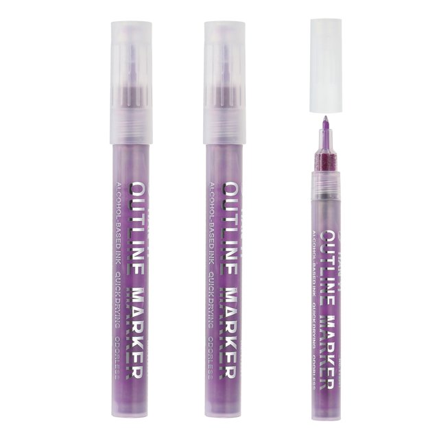 Metallic Marker Pens, 3 Pack Paint Pens Small Point Colored Markers Art Marker Pen, Purple Silver