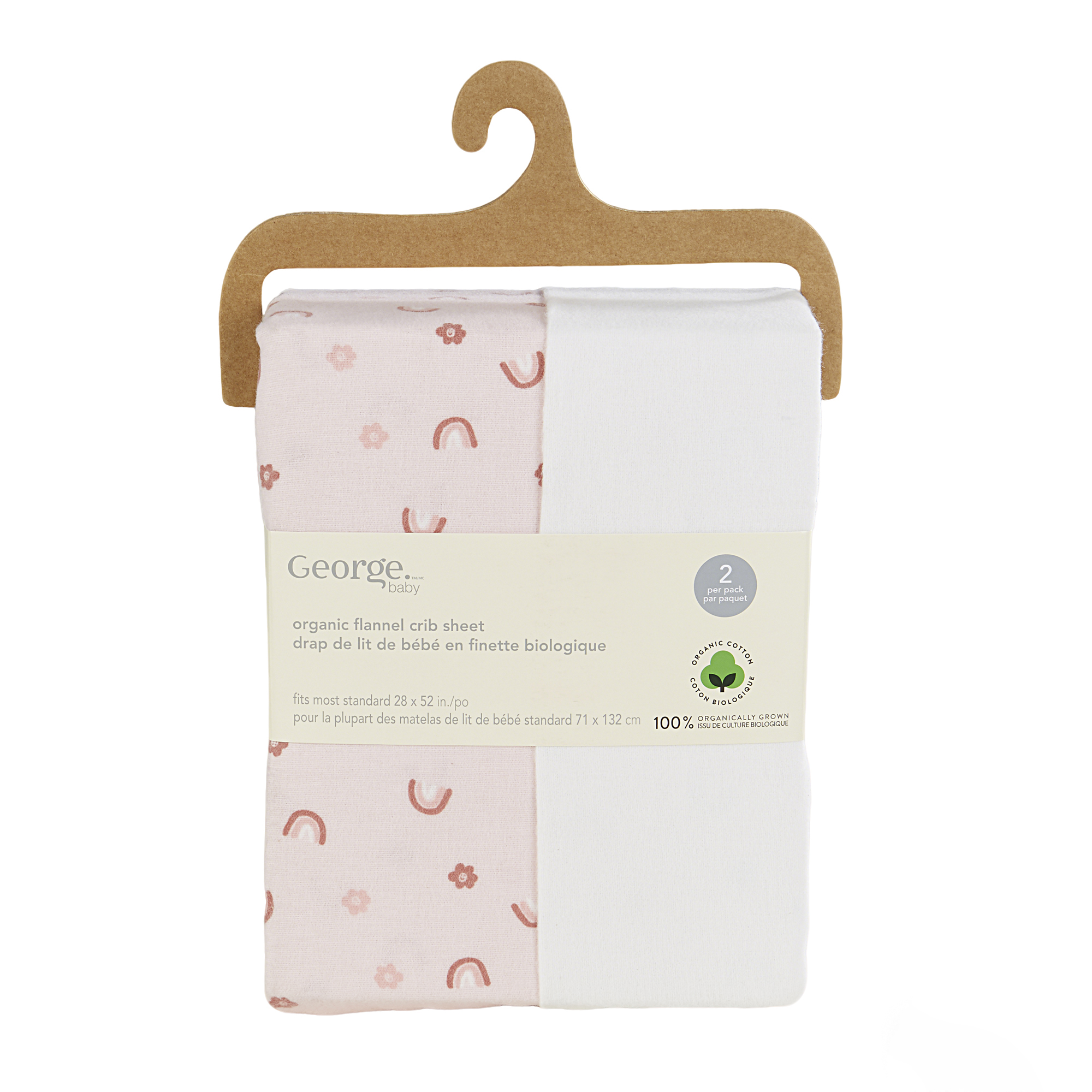 Draps pour lit de bébé en flanelle de coton biologique pour filles George Baby (2 pièces)