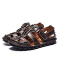 thumbnail image 3 of Summer Mens Leather Sandals Flats Beach Walking Non-SlipSoft Bottom Casual Shoes, 3 of 9