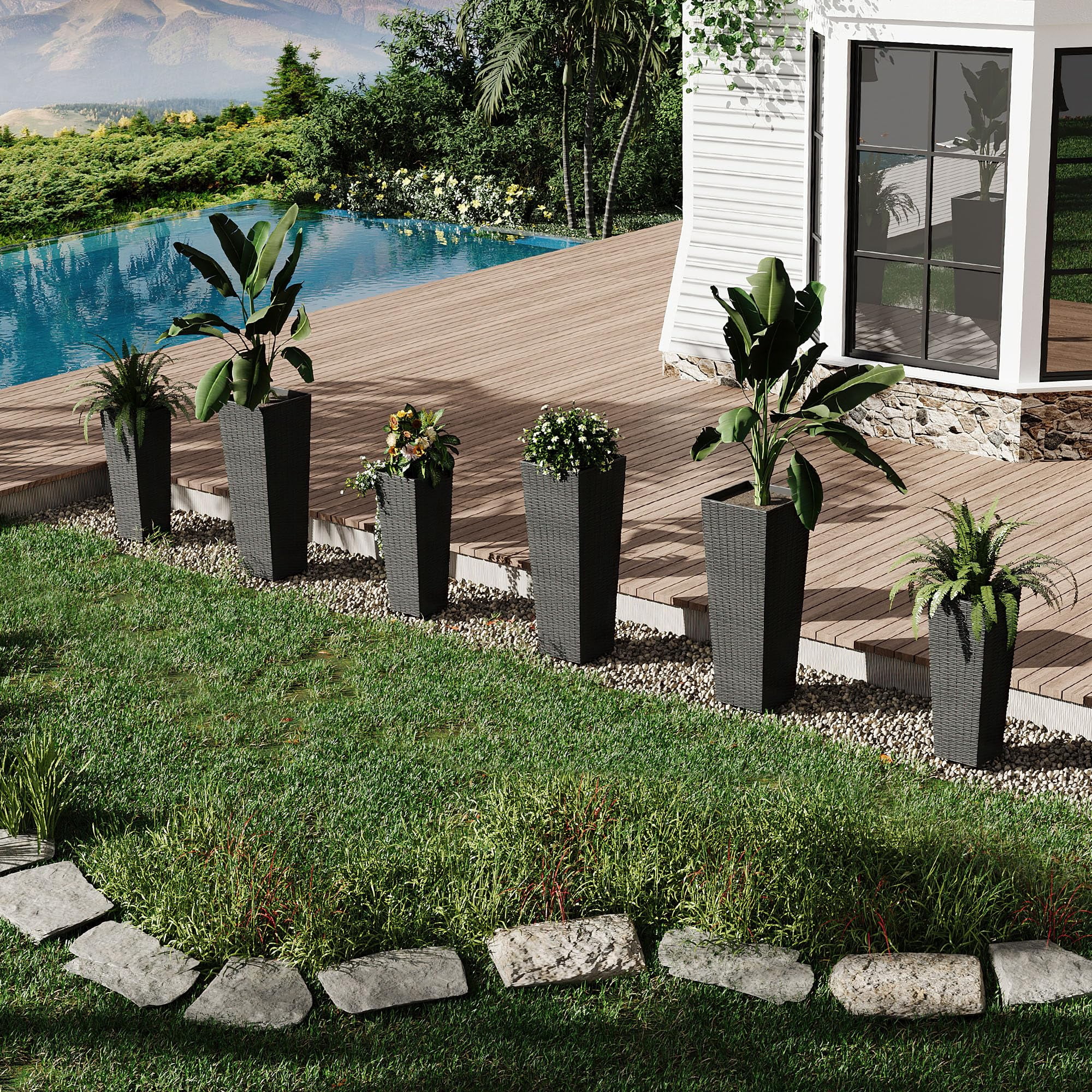 Large Plant Pots – Tall Planters Set of 2 – 24"&32" Rectangular – Removable Liners & Drainage Holes – for Indoor/Outdoor, Trees, Flowers, Porch, Patio, Backyard 1 tall & 1 short