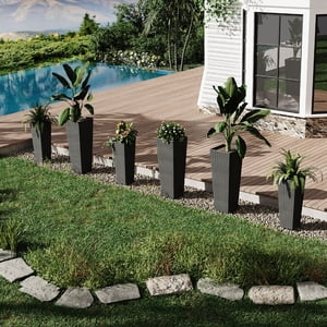 Large Plant Pots – Tall Planters Set of 2 – 24"&32" Rectangular – Removable Liners & Drainage Holes – for Indoor/Outdoor, Trees, Flowers, Porch, Patio, Backyard 1 tall & 1 short