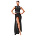 thumbnail image 1 of renvena Costumes de Danse Lyrique pour Femmes Sans Manches à Col Roulé Dos Nu Robe Maxi en Maille Tulle Noire G, 1 of 5