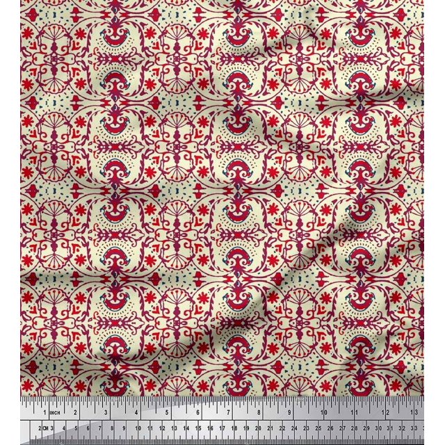 Soimoi Moss Georgette Fabric Damask Ethnic Print Fabric by Yard 42 Inch Wide