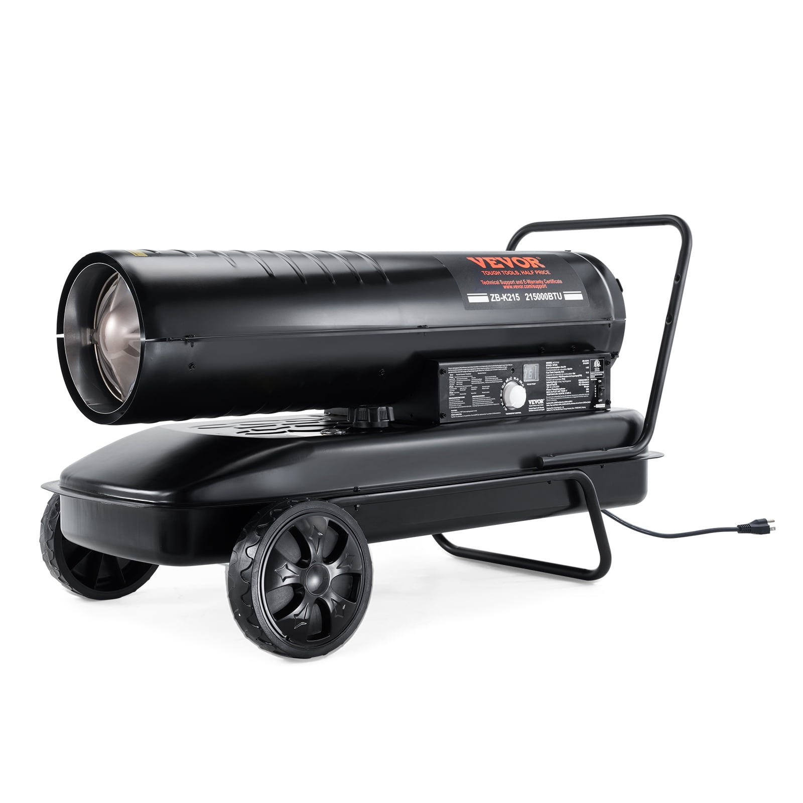 Chauffage à air forcé au kérosène VEVOR, Chauffage diesel portable torpille de 215000 BTU avec thermostat, réservoir de 13,2 gallons, chauffage lourd économe en énergie