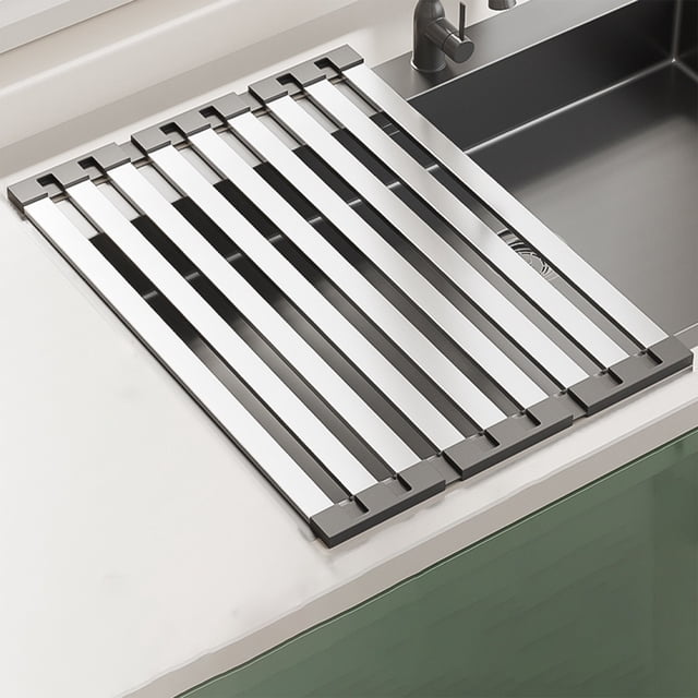 Birdeem Panier de Drainage pour Évier de Cuisine, Étagère de Rangement en Acier Inoxydable, Panier de Rangement Pliable Rétractable pour Évier de Cuisine, Paniers de Rangement pour Organiser