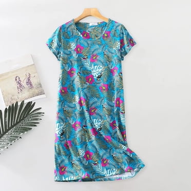 Chemise de Nuit pour Femme Grande Taille, Mignonne à Imprimé de Dessins Animés, Manches Courtes, Robe de Nuit en Tricot de Coton, Douce à Col Rond, Ample, Tenue d'Intérieur par Hontri
