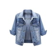 thumbnail image 1 of YiZYiF Veste en Denim Courte Colorée à Manches 3/4 pour Femme, Veste Délavée Légère, Manteau à Revers, Veste en Jean Boutonnée, Bleu Pâle TTG, 1 of 7