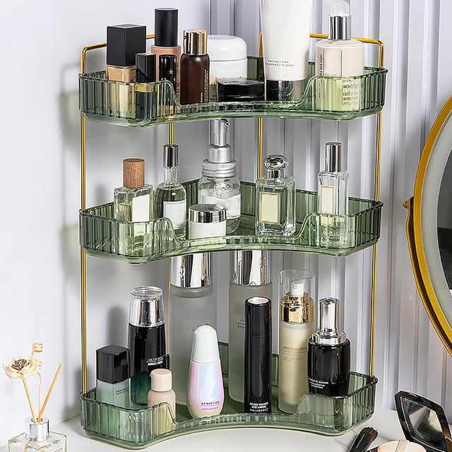 TopLLC 360 Rotating Cosmetics Storage Rack Corner Toilet Storage Box Light Luxury Bedroom Jewelry Cosmetics Decoration Storage Rack