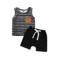 thumbnail image 1 of Faithtur Ensemble d'Été 2 Pcs pour Bébé Garçon, Débardeurs Rayés Sans Manches + Ensemble de Shorts à Poignets Roulés, 1 of 7