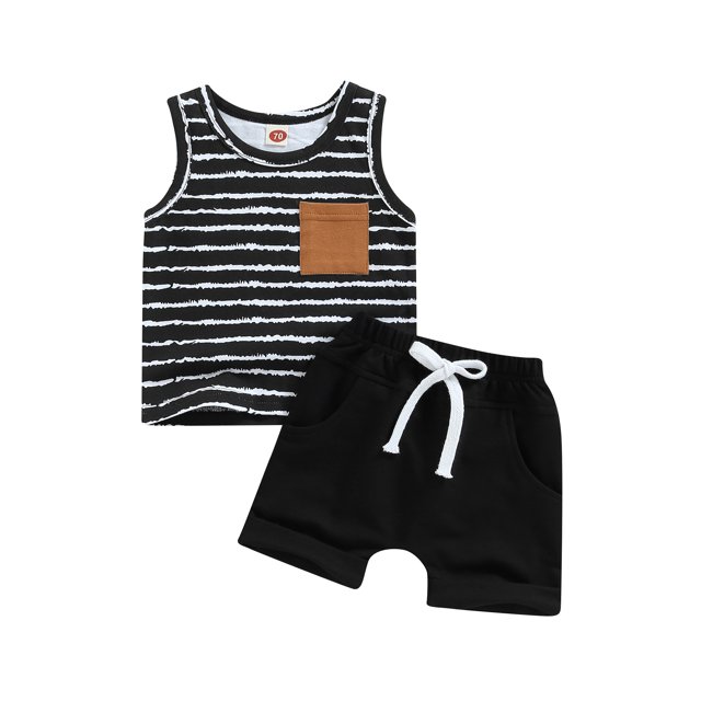 Faithtur Ensemble d'Été 2 Pcs pour Bébé Garçon, Débardeurs Rayés Sans Manches + Ensemble de Shorts à Poignets Roulés