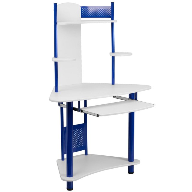 Blue Corner Computer Desk with Hutch