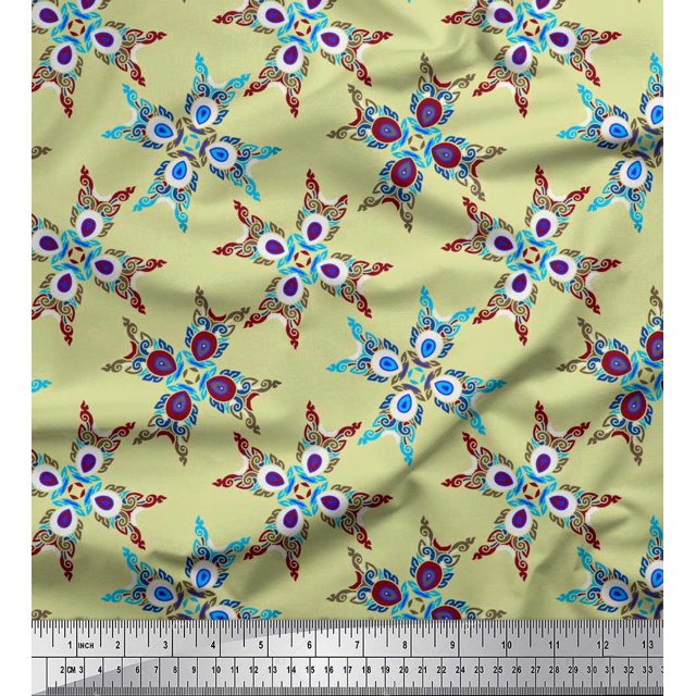 Soimoi Polyester Crepe Fabric Tiles Moroccan Print Fabric by Yard 42 Inch Wide