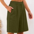 thumbnail image 2 of 10" Inseam Bermuda Long Biker Shorts for Women Plus Size Knee Length Linen Wide Leg Mid Rise Lightweight Comfy Long Shorts Elastic Waist Stretch 2025 Summer Flowy Shorts with Pockets Green L, 2 of 7