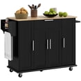thumbnail image 1 of HOMCOM Kitchen Island on Wheels, Kitchen Cart with Solid Wood Top, Black, 1 of 10