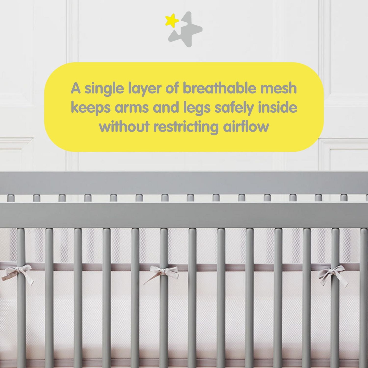 BreathableBaby Doublure en maille respirante pour berceaux pleine grandeur, maille classique de 3 mm, gris (taille 4FS couvre 3 ou 4 côtés)