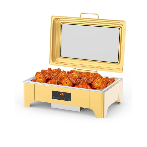 Towallmark Electric Stove,Roll Top Chafing Dish Buffet Set with Touch Screen, Catering Food Warmer with 1 Full Size Chafing Server Dish and Glass Window for Parties, Birthday, Wedding