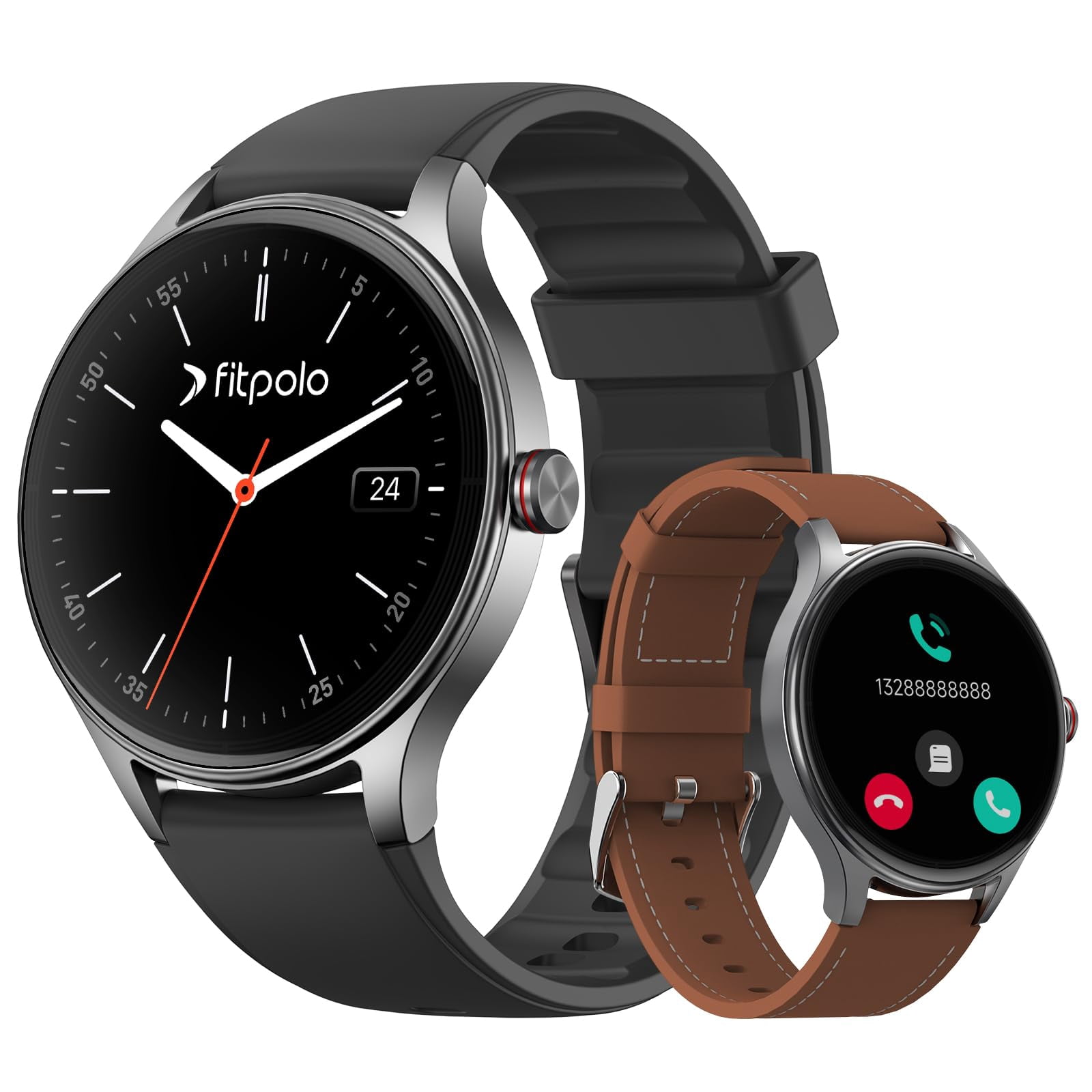 Smart Watches for Men/Women (2 Bands), 1.27â Round Smartwatch Fitness Tracker with Bluetooth Calls (Make/Answer), Heart Rate/SpO2/Sleep Monitor, 12 Days Battery, IP68 Waterproof