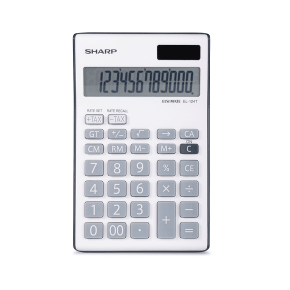 Calculatrice de bureau Sharp EL124TGY pour le secondaire, le cégep et le bureau, écran ACL 12 chiffres à double alimentation, touches de taxe, mémoire à 4 touches et fonction grand total (GT)