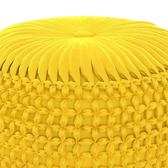 Renee Pouf Rond Transitionnel en Tissu de Velours Jaune Doré