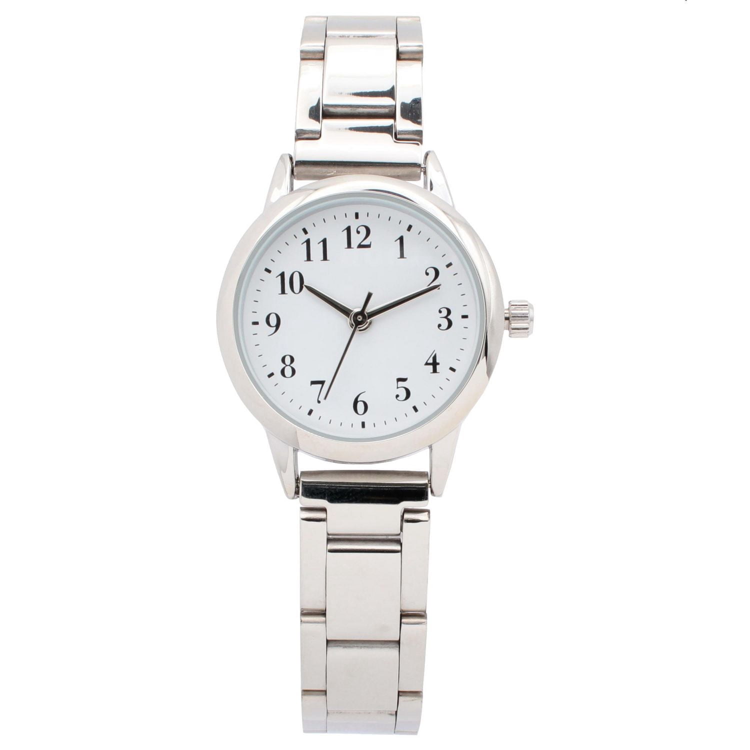 Women’s Silver-Tone Quartz Watch with White Dial and Metal Link Bracelet